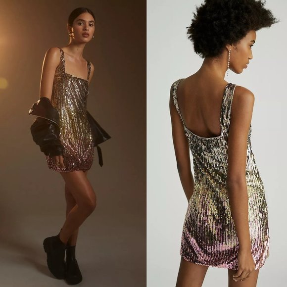 Anthropologie Dresses & Skirts - Anthropologie Let Me Be Sequined Shift Mini Dress in Pink Combo Size XL NWT $260
